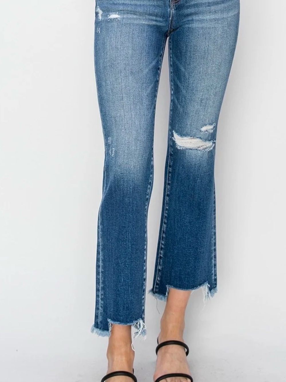 Risen Women’s Blue Distressed Crop Flare Jeans